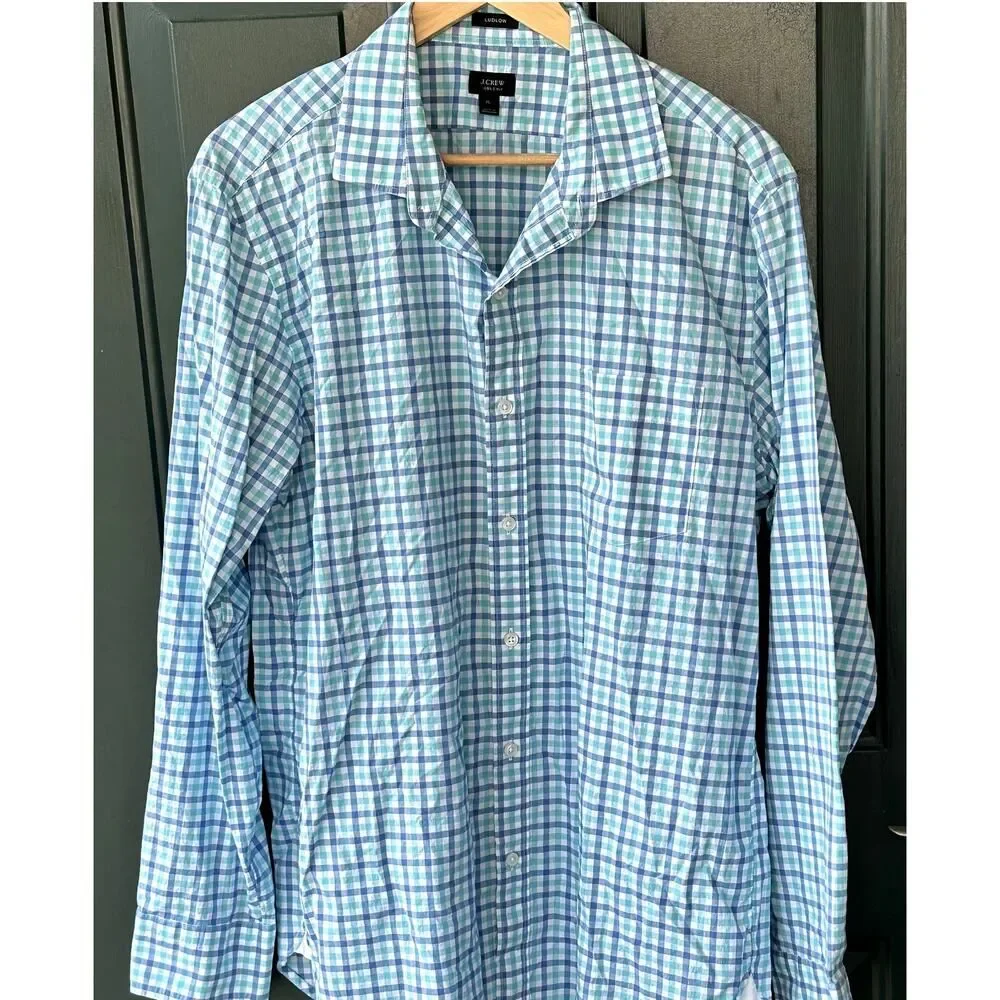 J. Crew Men Sz XL Ludlow 120's 2-Ply Cotton Checkered Button Shirt Preppy Career